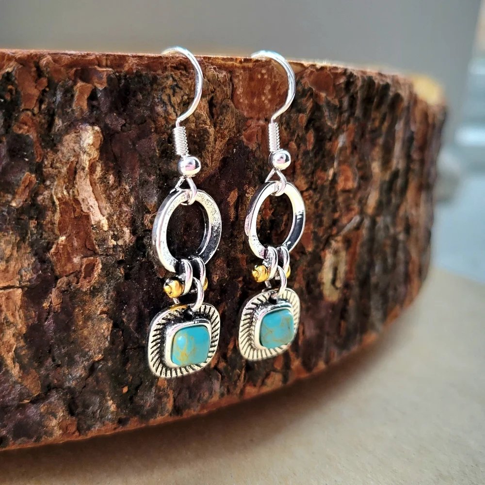 Everyday Boho Turquoise Silver Earrings - Picture 2 of 5